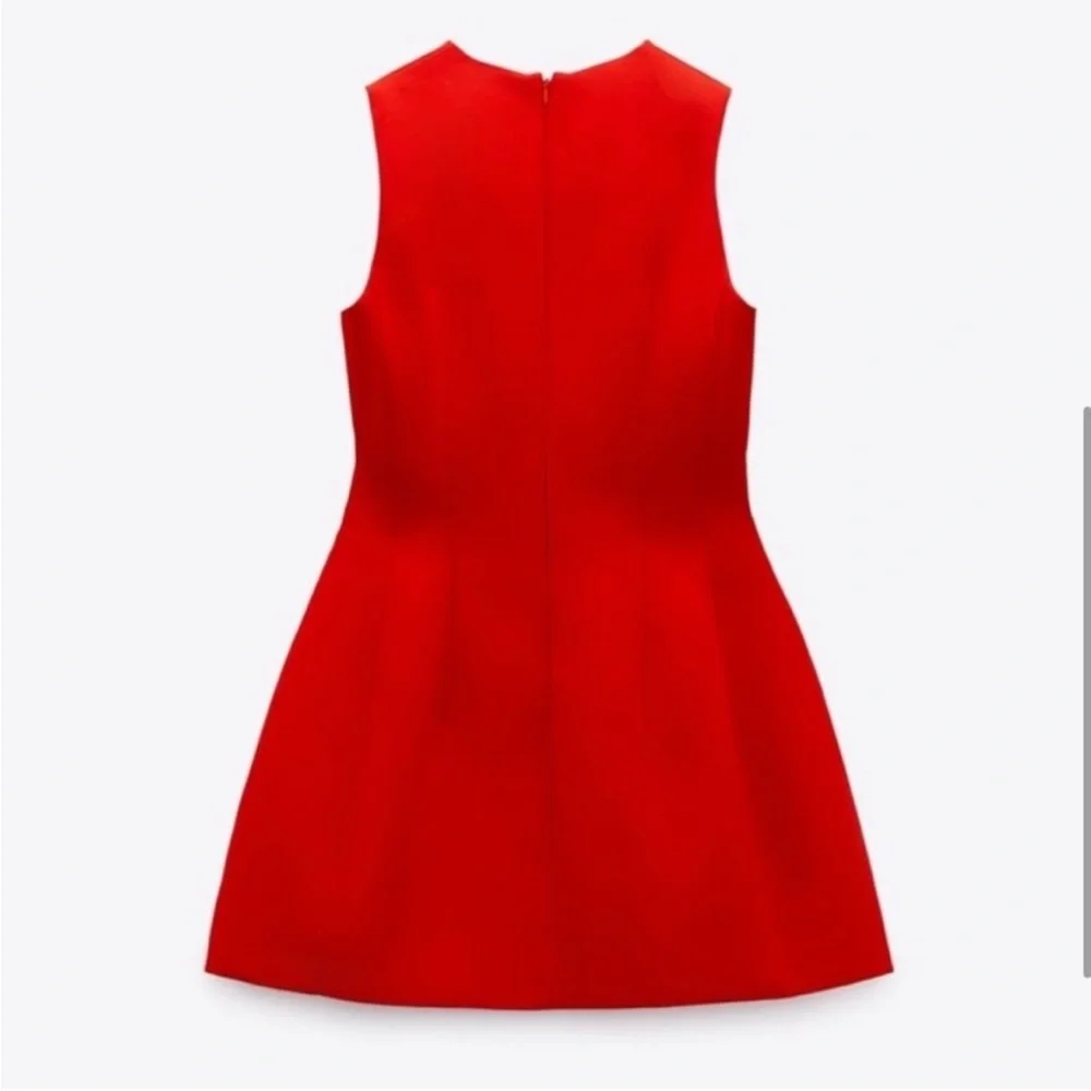 Zara red voluminous mini dress crepe material- Valentine’s Day dress - Picture 3 of 15